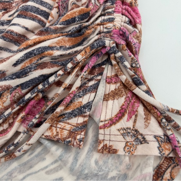 NWT Anthropologie Daily Practice Short Ruched Dress in Brown Motif Size Large - Picture 8 of 11